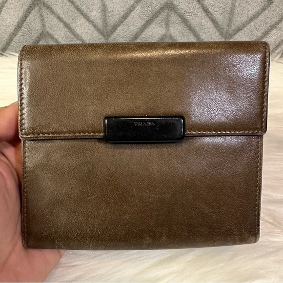 PRADA soft leather unisex trifold wallet in brown - Picture 1 of 15